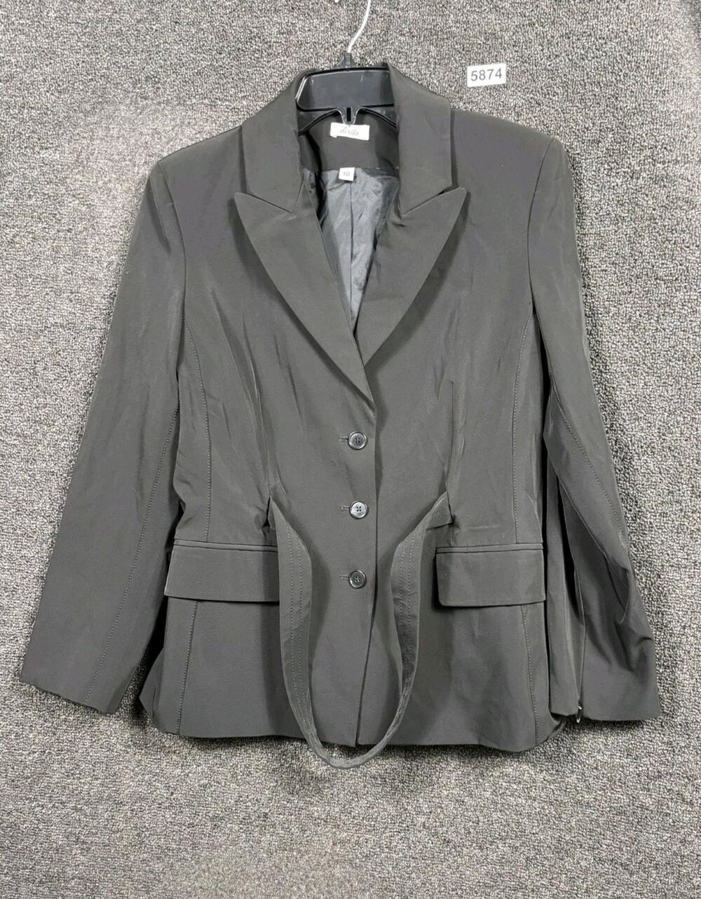 di Vita Blazer Jacket Womens Size 10 Black 3 Buttons Casual Career Long Sleeve